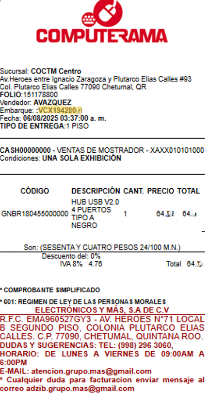 Ejemplo de ticket
